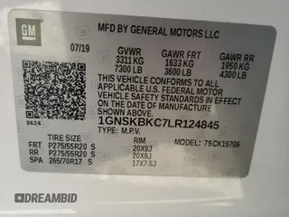 2020 Chevrolet Tahoe LT z VIN 1GNSKBKC7LR124845, wystawiony jako Copart lot #53354715 z przebiegiem Nie podano mil oraz Szkoda całkowita • Salvage title. Historia ofert i sprzedaży dostępna na DreamBid. Obrazek 14.