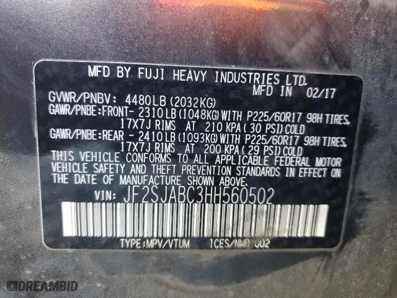2017 Subaru Forester with VIN JF2SJABC3HH560502, listed as a Copart auction lot 50529495 with 125,885 mi miles and Salvage Title. Bid and sale history available at carsss.com. Image 13.