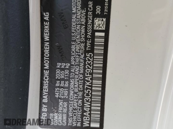 2019 BMW 4 Series 430i with VIN WBA4W3C57KAF92325, listed as a Copart auction lot 78505344 with 62,601 mi miles and Salvage Title. Bid and sale history available at carsss.com. Image 12.