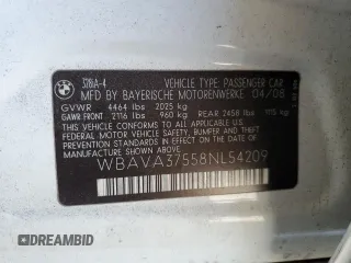 2008 BMW 3 Series 328i with VIN WBAVA37558NL54209, listed as a Copart auction lot 64012685 with 129,324 mi miles and Salvage title. Bid and sale history available at DreamBid. Image 12.