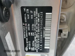2015 Kia Optima LX z VIN 5XXGM4A75FG482428, wystawiony jako Copart lot #45197475 z przebiegiem 189 216 mil mil oraz Szkoda całkowita • Salvage title. Historia ofert i sprzedaży dostępna na DreamBid. Obrazek 12.