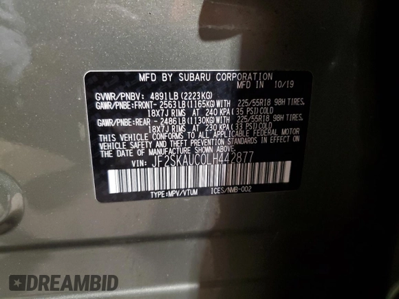 2020 Subaru Forester Limited with VIN JF2SKAUC0LH442877, listed as a Copart auction lot 49449135 with 33,160 mi miles and Salvage Title. Bid and sale history available at carsss.com. Image 13.