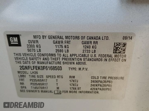 2015 Chevrolet Equinox LT z VIN 2GNFLFEK0F6168503, wystawiony jako Copart lot #59167685 z przebiegiem 143 463 mil mil oraz Szkoda całkowita • Salvage title. Historia ofert i sprzedaży dostępna na DreamBid. Obrazek 13.