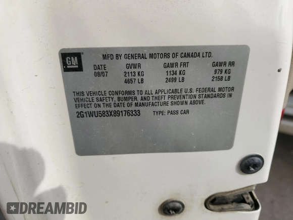 2008 Chevrolet Impala LTZ with VIN 2G1WU583X89176333, listed as a Copart auction lot 43659605 with 298,683 mi miles and Salvage Title. Bid and sale history available at DreamBid. Image 14.