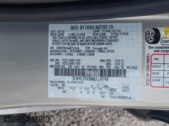 2010 Lincoln MKZ z VIN 3LNHL2GC0AR754146, wystawiony jako IAAI lot #42214165 z przebiegiem 88 913 mil mil oraz . Historia ofert i sprzedaży dostępna na DreamBid. Obrazek 9.