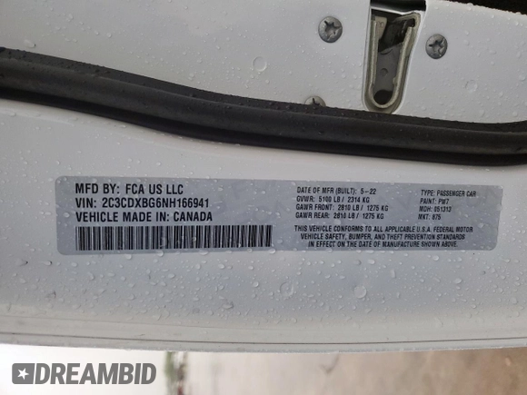 2022 Dodge Charger SXT with VIN 2C3CDXBG6NH166941, listed as a Copart auction lot 54659165 with 26,409 mi miles and Salvage Title. Bid and sale history available at DreamBid. Image 13.