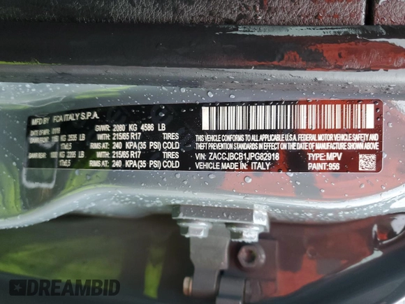 2018 Jeep Renegade Trailhawk with VIN ZACCJBCB1JPG82918, listed as a Copart auction lot 50138465 with 57,766 mi miles and Salvage Title. Bid and sale history available at carsss.com. Image 15.