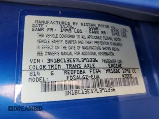 2007 Nissan Versa 1.8 S with VIN 3N1BC13E57L391336, listed as a Copart auction lot 46188905 with 182,540 mi miles and Salvage Title. Bid and sale history available at carsss.com. Image 12.