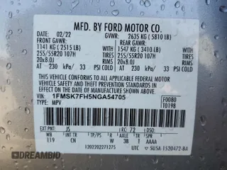 2022 Ford Explorer Limited with VIN 1FMSK7FH5NGA54705, listed as a Copart auction lot 52293335 with 58,140 mi miles and Salvage Title. Bid and sale history available at carsss.com. Image 13.