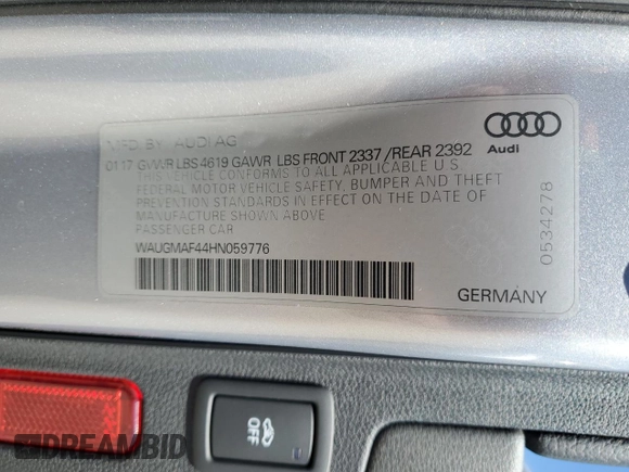 2017 Audi A4 ultra Premium with VIN WAUGMAF44HN059776, listed as a Copart auction lot 47557685 with 81,730 mi miles and Salvage Title. Bid and sale history available at carsss.com. Image 14.