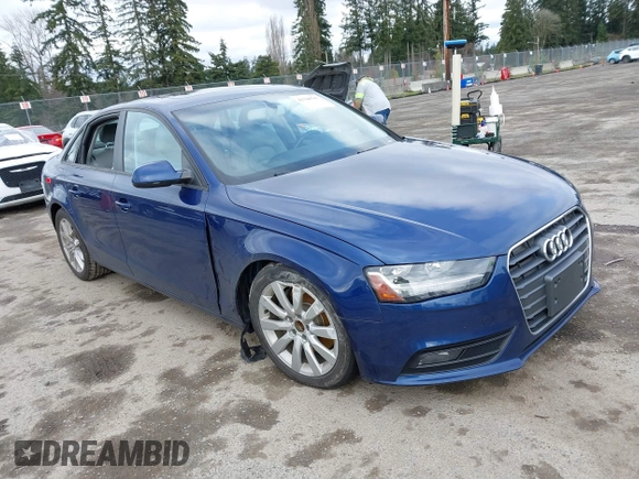 2013 Audi A4 Premium with VIN WAUAFAFL7DN017295, listed as a IAAI auction lot 41760767 with 100,624 mi miles. Bid and sale history available at carsss.com. Image 1.