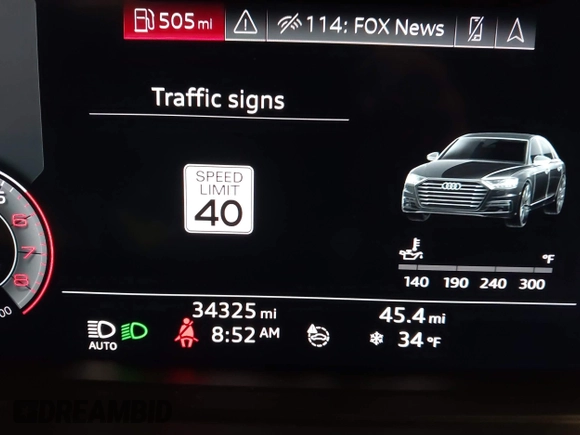 2019 Audi A8 L with VIN WAU8DAF89KN008109, listed as a IAAI auction lot 41636057 with 34,325 mi miles. Bid and sale history available at carsss.com. Image 7.