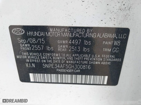 2016 Hyundai Sonata 2.4L Sport with VIN 5NPE34AF5GH300816, listed as a IAAI auction lot 42094577 with 94,621 mi miles. Bid and sale history available at carsss.com. Image 9.