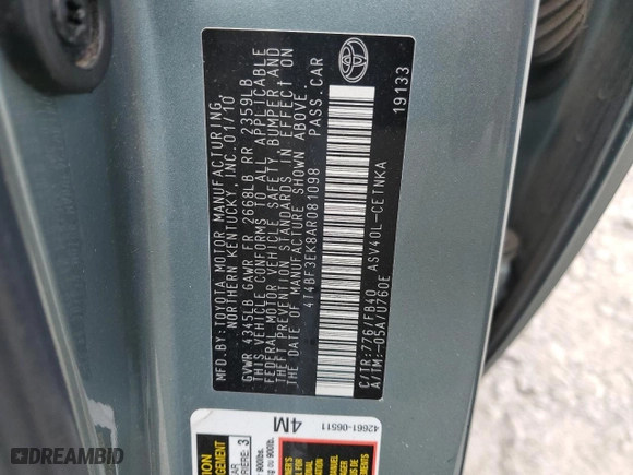 2010 Toyota Camry with VIN 4T4BF3EK8AR081098, listed as a Copart auction lot 47057215 with 0 mi miles and Salvage Title. Bid and sale history available at carsss.com. Image 14.