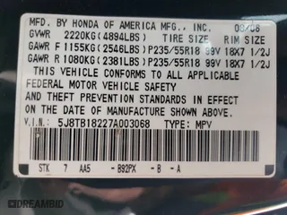 2007 Acura RDX with VIN 5J8TB18227A003068, listed as a Copart auction lot 51178545 with 185,998 mi miles and Clean Title. Bid and sale history available at carsss.com. Image 13.