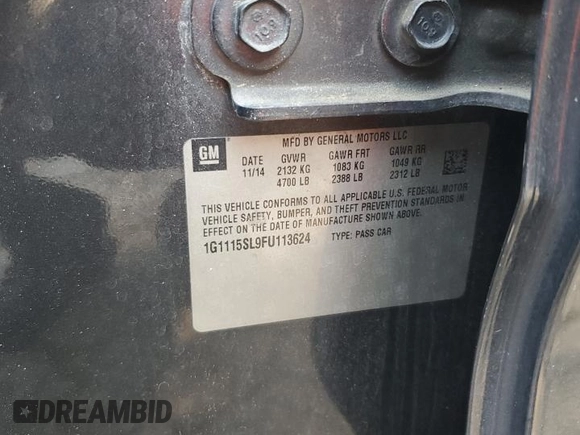 2015 Chevrolet Impala LT z VIN 1G1115SL9FU113624, wystawiony jako Copart lot #56218665 z przebiegiem 163 554 mil mil oraz Szkoda całkowita • Salvage title. Historia ofert i sprzedaży dostępna na DreamBid. Obrazek 12.