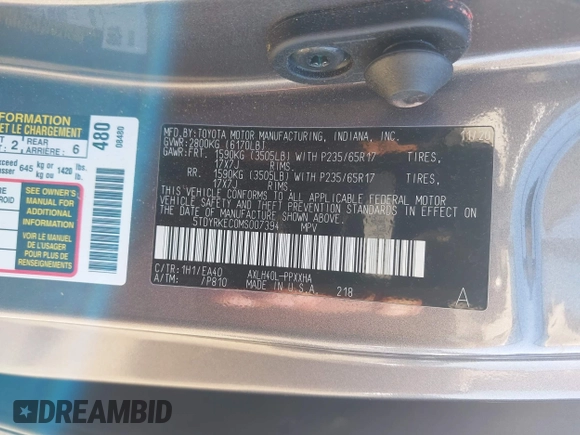 2021 Toyota Sienna XLE z VIN 5TDYRKEC0MS007394, wystawiony jako IAAI lot #42080004 z przebiegiem 75 553 mil mil oraz . Historia ofert i sprzedaży dostępna na DreamBid. Obrazek 9.