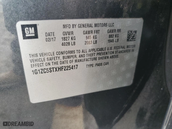 2017 Chevrolet Malibu LS with VIN 1G1ZC5STXHF225417, listed as a Copart auction lot 43817975 with NaN miles and Salvage Title. Bid and sale history available at carsss.com. Image 13.