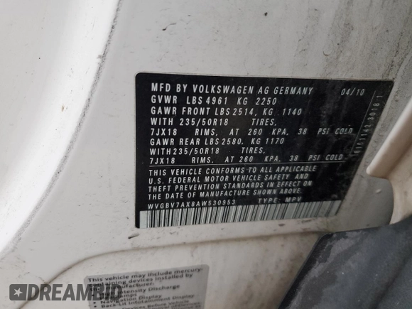2010 Volkswagen Tiguan SEL with VIN WVGBV7AX8AW530953, listed as a Copart auction lot 81807704 with 146,558 mi miles and Salvage Title. Bid and sale history available at DreamBid. Image 15.