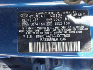 2016 Hyundai Accent SE with VIN KMHCT4AE6GU077508, listed as a IAAI auction lot 41800735 with 1 mi miles. Bid and sale history available at carsss.com. Image 9.
