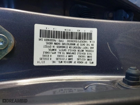 2014 Honda Accord Sedan Sport with VIN 1HGCR2F51EA288082, listed as a IAAI auction lot 41709199 with 148,547 mi miles. Bid and sale history available at carsss.com. Image 9.