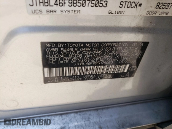 2008 Lexus LS 460 z VIN JTHBL46F985075053, wystawiony jako Copart lot #58467284 z przebiegiem 200 664 mil mil oraz Szkoda całkowita • Salvage title. Historia ofert i sprzedaży dostępna na DreamBid. Obrazek 12.