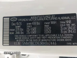 2024 Hyundai Tucson SEL with VIN 5NMJBCDE2RH362446, listed as a IAAI auction lot 42174042 with 34,066 mi miles and . Bid and sale history available at carsss.com. Image 9.