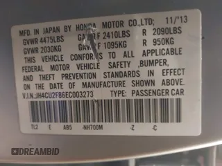 2014 Acura TSX Special Edition with VIN JH4CU2F86EC003273, listed as a IAAI auction lot 41470001 with 184,289 mi miles and . Bid and sale history available at DreamBid. Image 9.