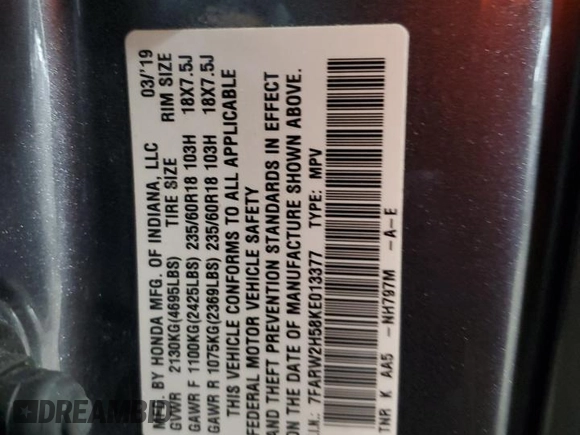2019 Honda CR-V EX with VIN 7FARW2H58KE013377, listed as a Copart auction lot 46829085 with 85,300 mi miles and Salvage Title. Bid and sale history available at DreamBid. Image 15.