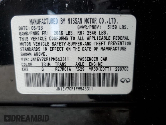 2023 Infiniti Q50 SENSORY with VIN JN1EV7CR1PM543311, listed as a Copart auction lot 49888555 with 15,748 mi miles and Salvage Title. Bid and sale history available at carsss.com. Image 15.