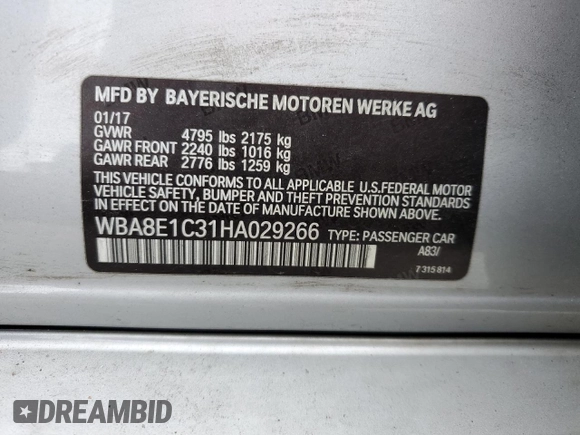 2017 BMW 3 Series 330e iPerformance with VIN WBA8E1C31HA029266, listed as a Copart auction lot 50165855 with 113,737 mi miles and Clean Title. Bid and sale history available at carsss.com. Image 12.