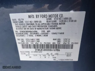 2019 Ford Flex SE with VIN 2FMGK5B8XKBA16986, listed as a IAAI auction lot 41784518 with 39,976 mi miles. Bid and sale history available at carsss.com. Image 9.