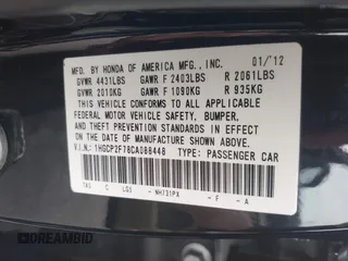 2012 Honda Accord EX с VIN 1HGCP2F78CA088448, выставлен на аукционе IAAI как лот 41598357 с пробегом 163 842 миль миль и . История ставок и продаж доступна на DreamBid. Изображение 9.