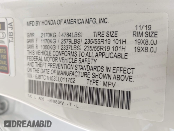 2020 Acura RDX Technology with VIN 5J8TC1H53LL011752, listed as a IAAI auction lot 42365331 with 43,039 mi miles and . Bid and sale history available at DreamBid. Image 9.