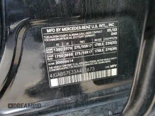 2003 Mercedes-Benz M-Class 3.7L with VIN 4JGAB57E33A451673, listed as a Copart auction lot 81540104 with 227,065 mi miles and Salvage Title. Bid and sale history available at carsss.com. Image 13.
