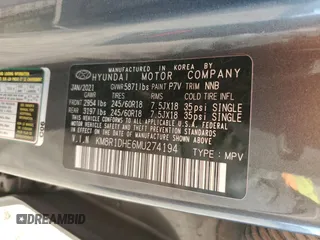 2021 Hyundai Palisade SE z VIN KM8R1DHE6MU274194, wystawiony jako Copart lot #82611854 z przebiegiem Nie podano mil oraz Szkoda całkowita • Salvage title. Historia ofert i sprzedaży dostępna na DreamBid. Obrazek 13.