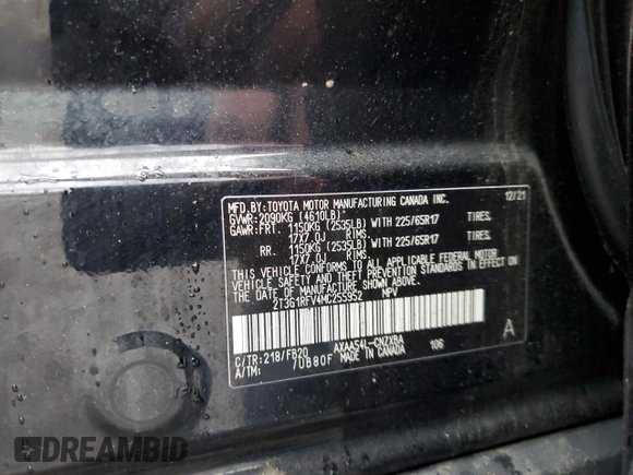 2021 Toyota RAV4 LE with VIN 2T3G1RFV4MC255952, listed as a Copart auction lot 56595465 with 64,410 mi miles and Salvage title. Bid and sale history available at DreamBid. Image 13.