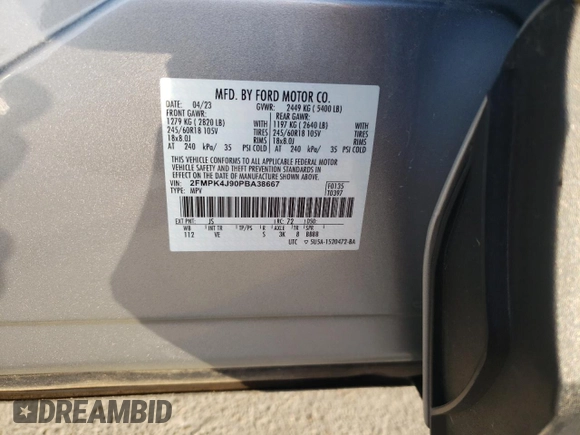 2023 Ford Edge SEL z VIN 2FMPK4J90PBA38667, wystawiony jako Copart lot #54534815 z przebiegiem Nie podano mil oraz Szkoda całkowita • Salvage title. Historia ofert i sprzedaży dostępna na DreamBid. Obrazek 13.