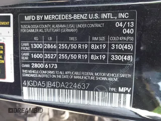 2013 Mercedes-Benz M 350 with VIN 4JGDA5JB4DA224637, listed as a IAAI auction lot 41467639 with 113,887 mi miles and . Bid and sale history available at DreamBid. Image 9.