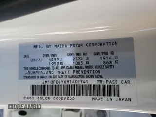 2021 Mazda Mazda3 Hatchback 2.5 Turbo with VIN JM1BPBJY6M1402741, listed as a Copart auction lot 41724113 with 0 mi miles. Bid and sale history available at carsss.com. Image 13.