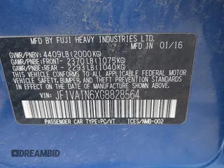 2016 Subaru WRX Limited with VIN JF1VA1N6XG8828564, listed as a IAAI auction lot 41597227 with 156,109 mi miles. Bid and sale history available at carsss.com. Image 9.