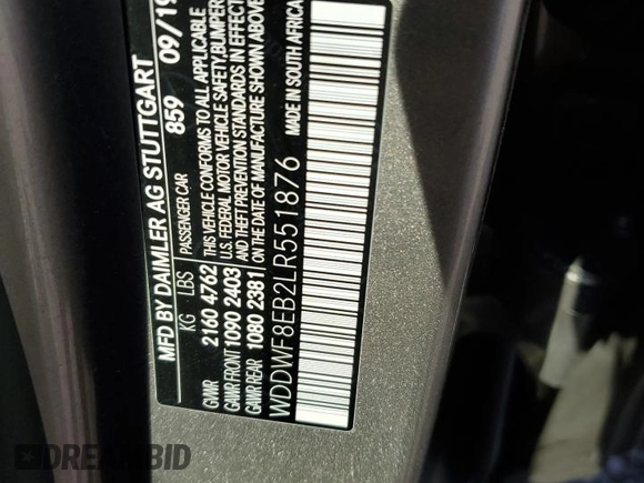 2020 Mercedes-Benz C 300 with VIN WDDWF8EB2LR551876, listed as a Copart auction lot 77541054 with 37,656 mi miles and Salvage Title. Bid and sale history available at DreamBid. Image 12.