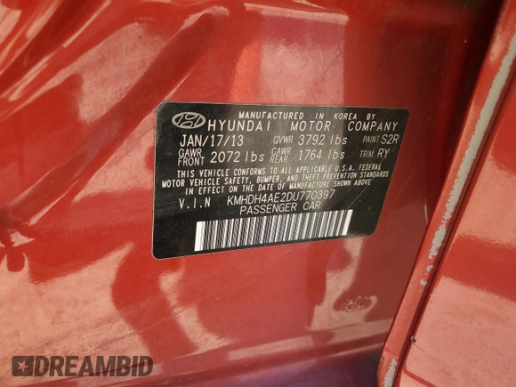2013 Hyundai Elantra Limited with VIN KMHDH4AE2DU770397, listed as a Copart auction lot 51795655 with 146,281 mi miles and Salvage Title. Bid and sale history available at carsss.com. Image 15.