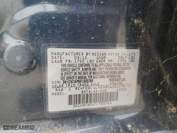 2015 Nissan Versa SV with VIN 3N1CN7AP6FL920765, listed as a Copart auction lot 50083315 with 88,318 mi miles and Clean Title. Bid and sale history available at carsss.com. Image 13.