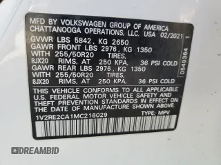 2021 Volkswagen Atlas SE with VIN 1V2RE2CA1MC216029, listed as a Copart auction lot 80369864 with 67,319 mi miles and Salvage title. Bid and sale history available at DreamBid. Image 13.