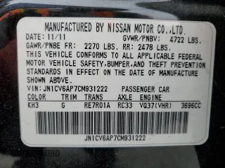 2012 Infiniti G37 Sedan Journey with VIN JN1CV6AP7CM931222, listed as a Copart auction lot 50381985 with 134,661 mi miles and Salvage Title. Bid and sale history available at carsss.com. Image 12.