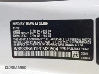 2023 BMW M4 Competition xDrive с VIN WBS33BA01PCM29504, выставлен на аукционе IAAI как лот 41914359 с пробегом 17 618 миль миль и . История ставок и продаж доступна на DreamBid. Изображение 9.