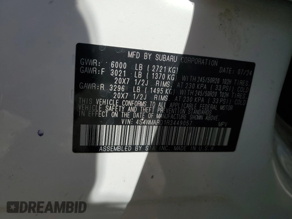 2024 Subaru Ascent Limited z VIN 4S4WMARD1R3449057, wystawiony jako Copart lot #49036185 z przebiegiem 27 591 mil mil oraz Nie do naprawy • Non repairable. Historia ofert i sprzedaży dostępna na DreamBid. Obrazek 14.