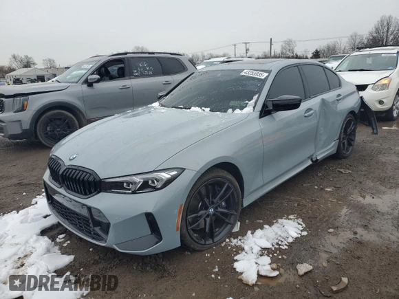 2024 BMW 3 Series M340i xDrive with VIN 3MW49FF0XR8E53835, listed as a Copart auction lot 43255935 with 2,569 mi miles and Salvage Title. Bid and sale history available at carsss.com. Image 1.