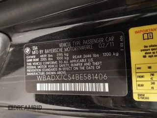 2011 BMW 3 Series 335i with VIN WBADX7C54BE581406, listed as a IAAI auction lot 41263284 with 173,285 mi miles and . Bid and sale history available at DreamBid. Image 9.
